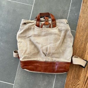 Anthropologie Linen Leather Backpack